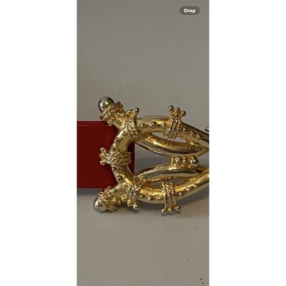 Vintage 1980’s Mimi Di N Women’s Gold Tone Nautical Buckle & Red Belt Signed main image 12